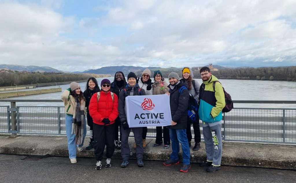 Group photo with view of Melk